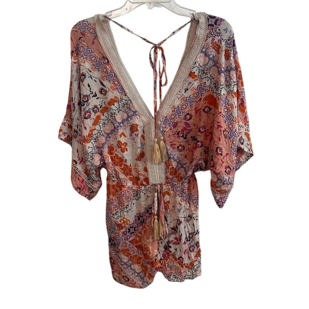 En Crème Women's Floral Romper with Tassels Size S Multicolor NWT